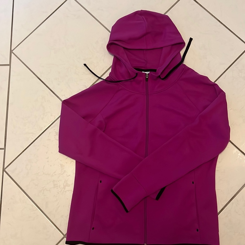 Womens DANSKIN NOW Cotton lightweight hooded jacket. XL (16-18) Purple/Black